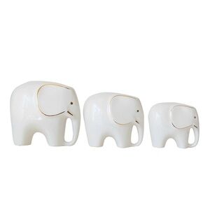 1960s Mid-Century Modern Handmade Ivory and Gold Glazed Porcelain Elephant